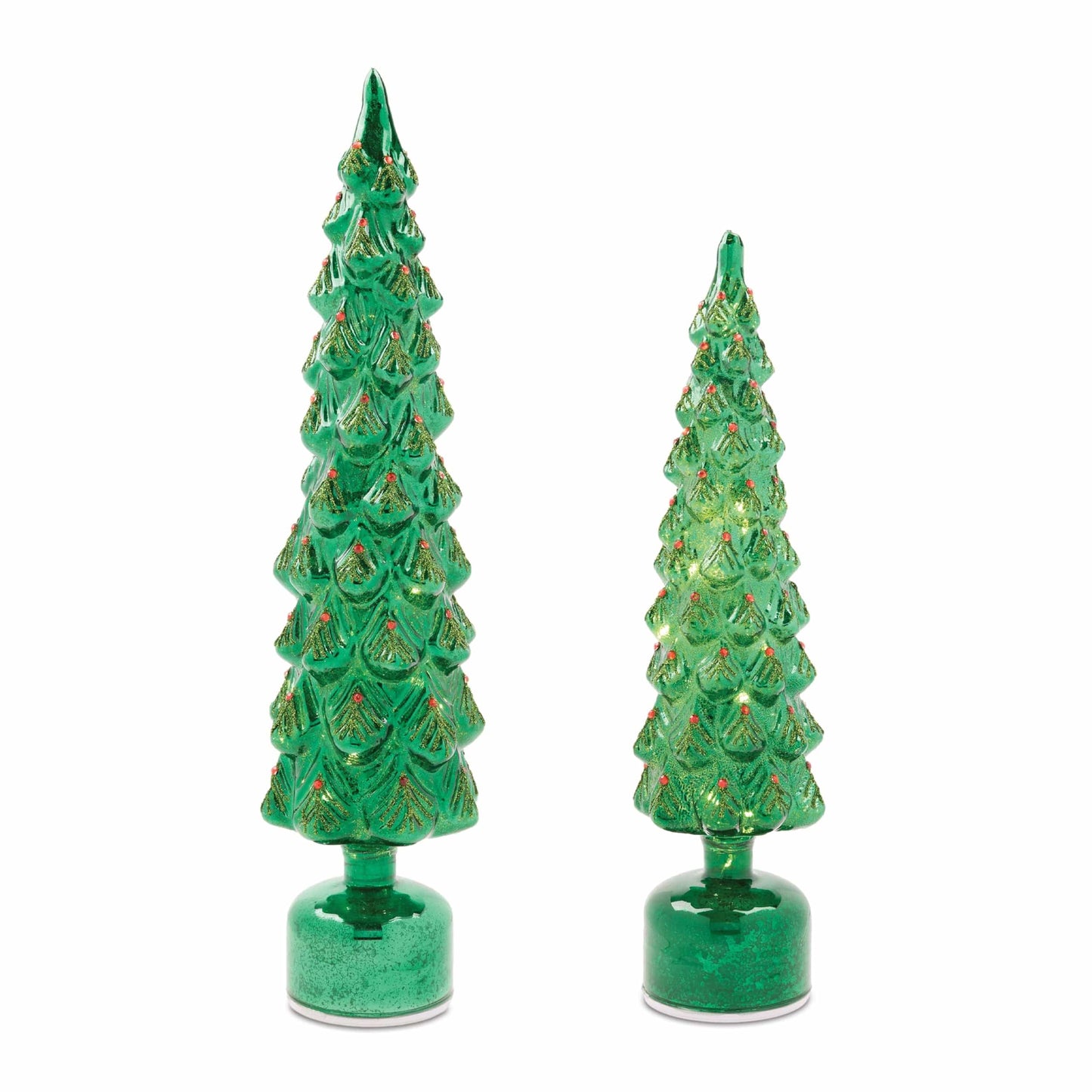 LED Tree (Set of 2) 16"H, 19"H Glass 6 Hr Timer 3 AA Batteries Not Included