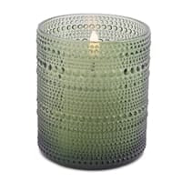 Melrose LED votive candle in green beaded glass holder with flickering flame