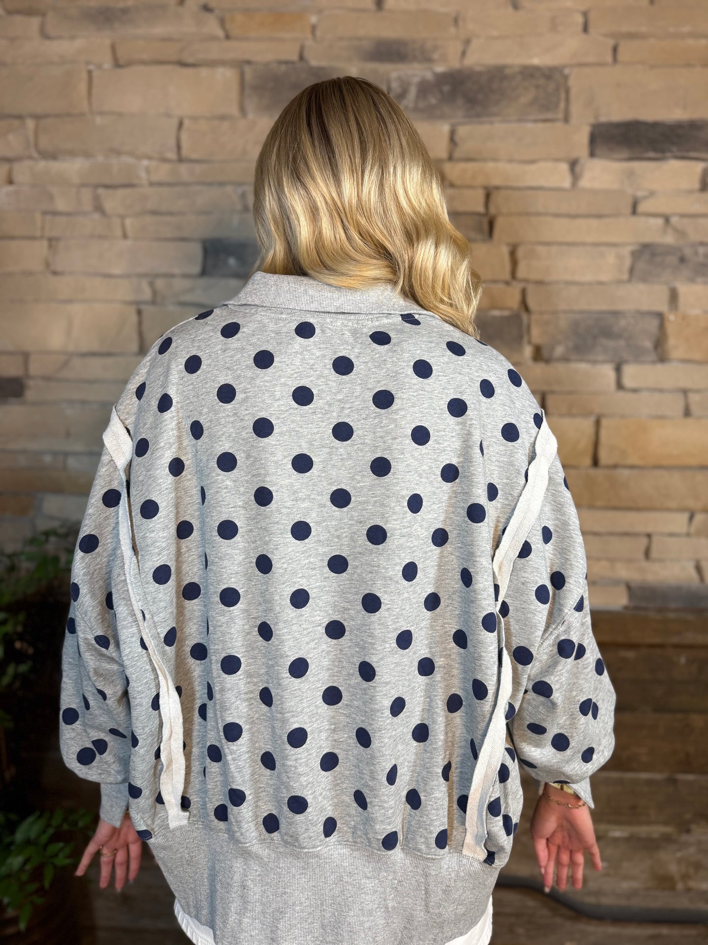 Mineral Washed Balloon Sleeved Polkadot Sweatshirt