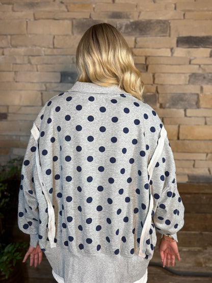 Mineral Washed Balloon Sleeved Polkadot Sweatshirt
