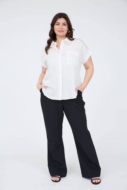 PLUS PINSTRIPE SHORT SLEEVE COLLARED SHIRT