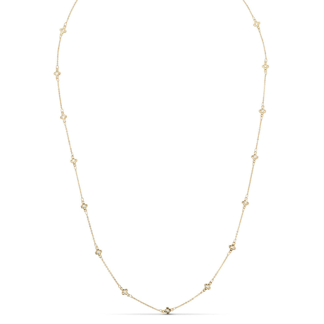 Delicate Cz Accented Quatrefoil Accented Necklace