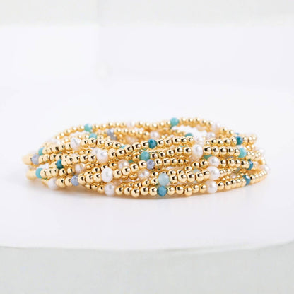 3mm Beaded Stretch Bracelet with Pearls and Crystals