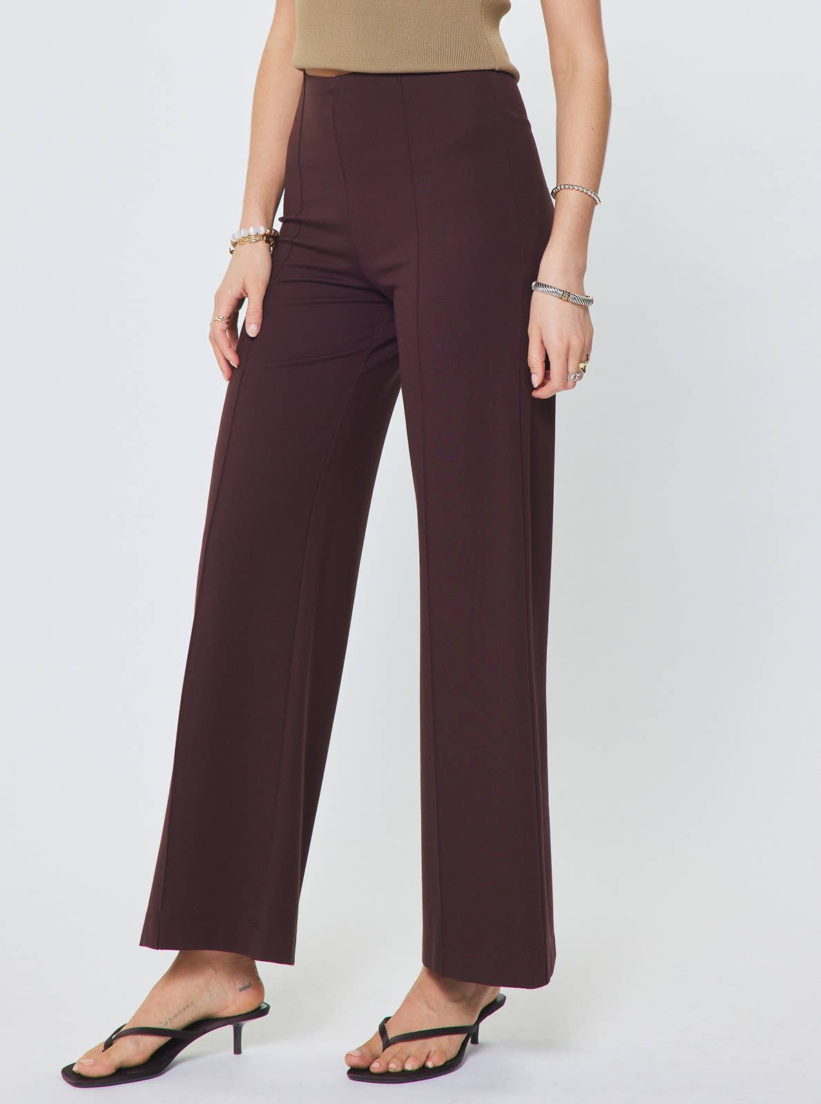 Ponte High Rise Pintuck Wide Leg Pants