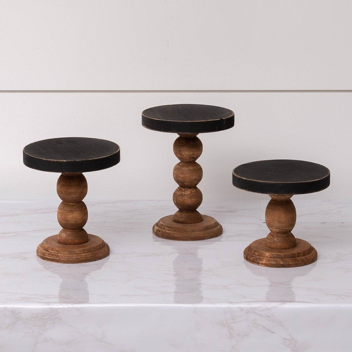 Mini Risers - Black Top Wood Base (Set Of 03)