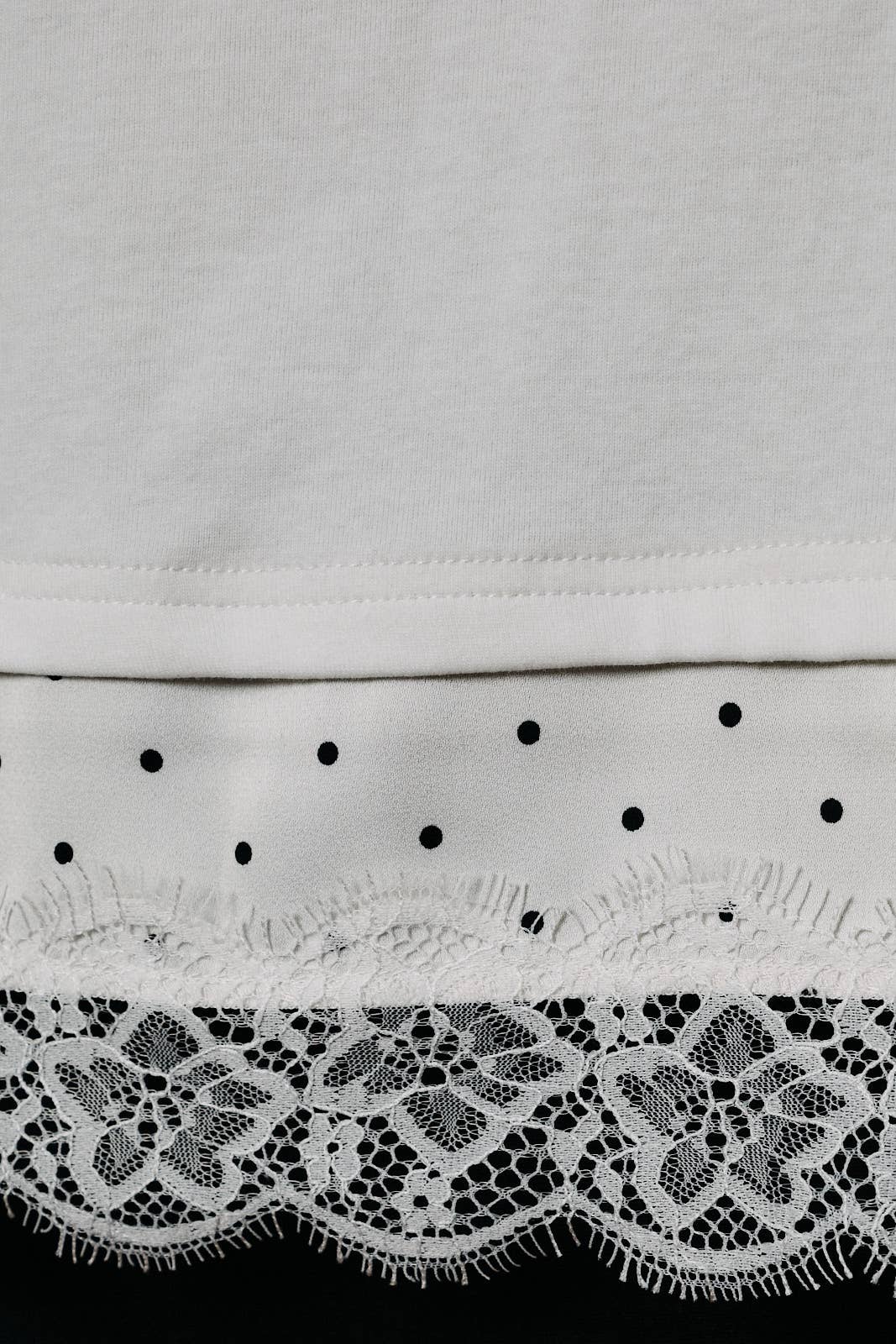 Cropped Boxy Tee with Contrast Polka Dot Lace Trim