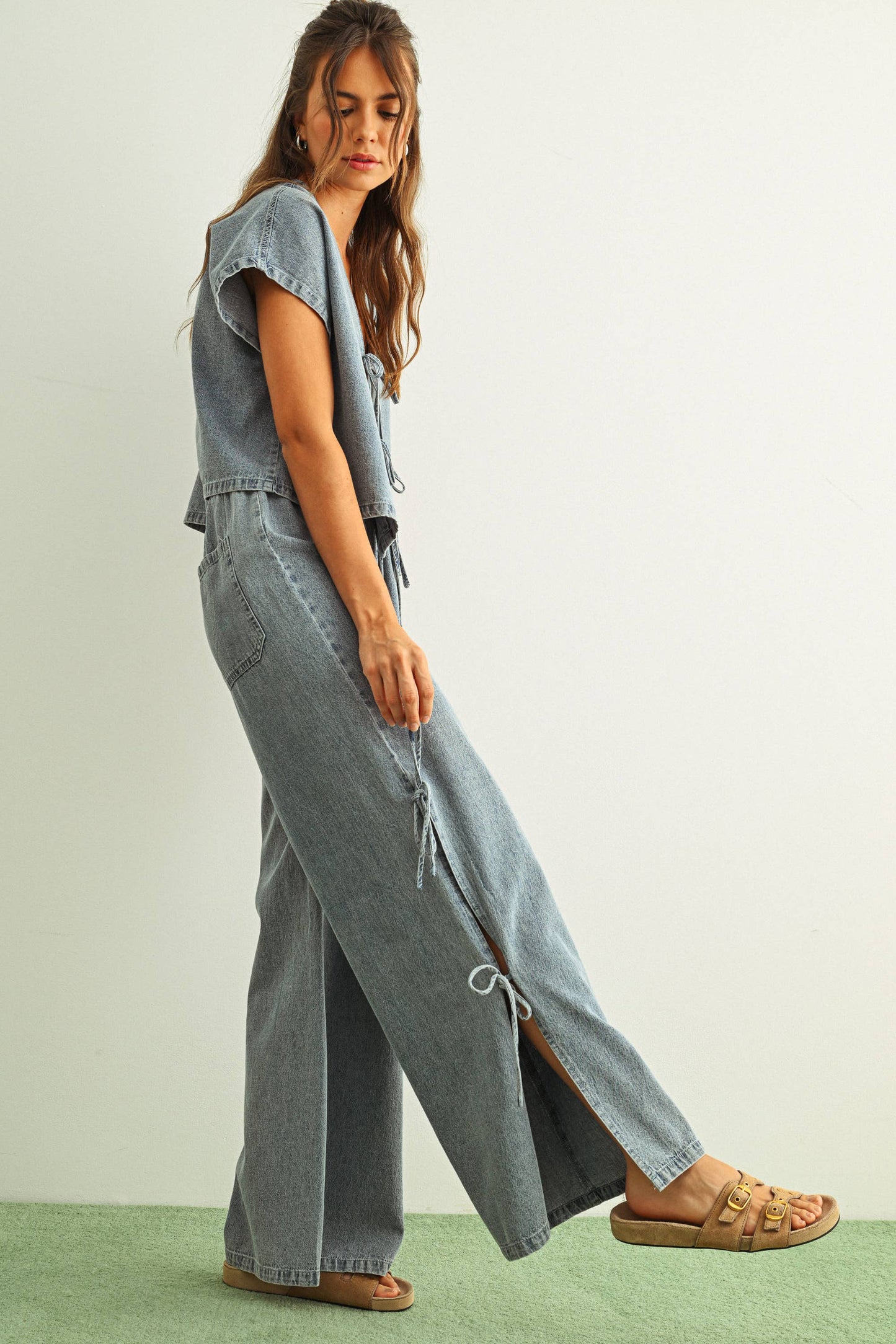 Denim Pants With Ties