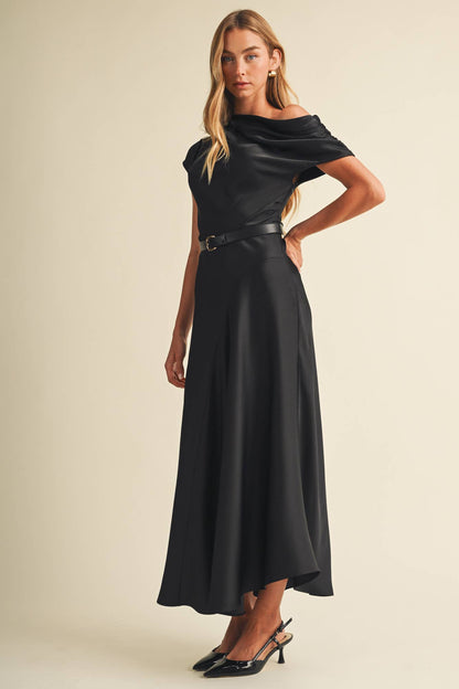 Asymmetric Cowl Neck Bias-Cut Dress