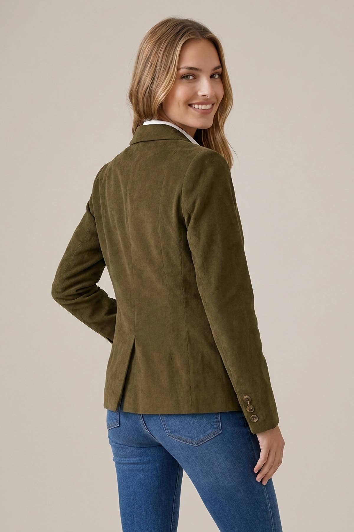 CORDUROY NOTCHED COLLAR PATCHED POCKET BLAZER - 10823J