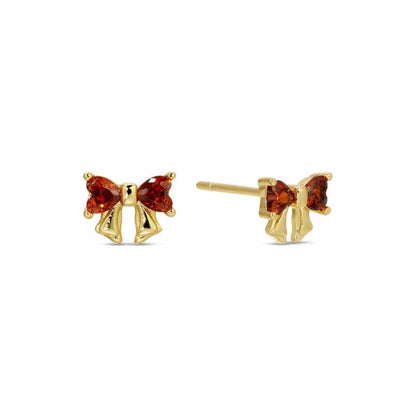 Red Cubic Zirconia Bow Studs on Velvet Tag
