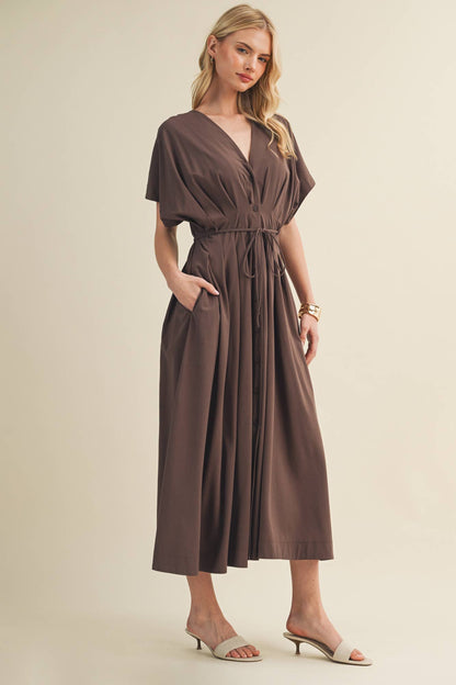 Drawstring Waist Dolman Sleeve Dress