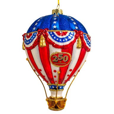 **Pre-Order**  Bellissimo Glass Red, White & Blue Hot Air Balloon Ornament