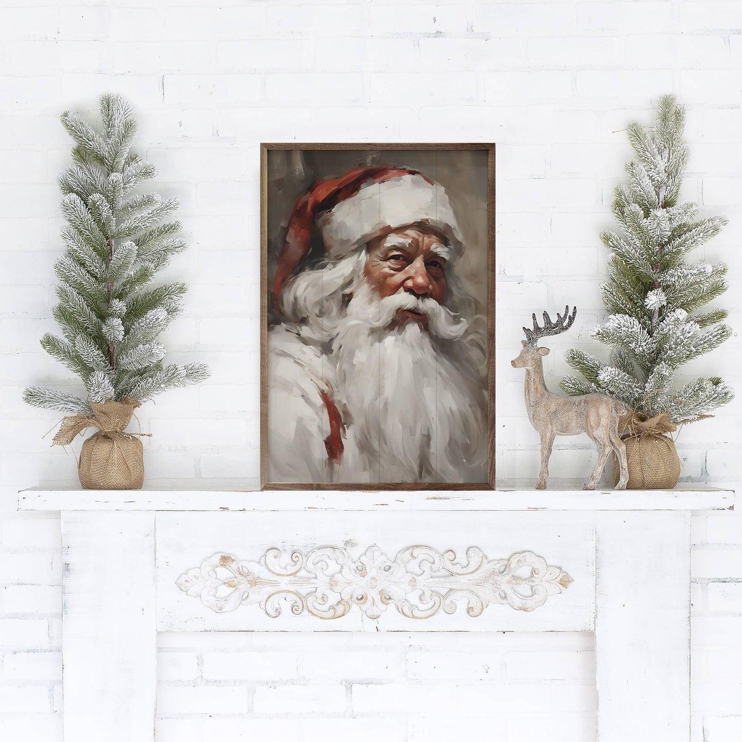 Santa Portrait In White Art Print