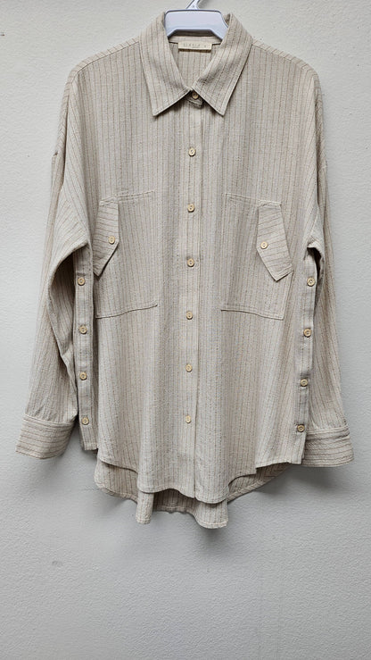 Stripe Linen Shirt Top