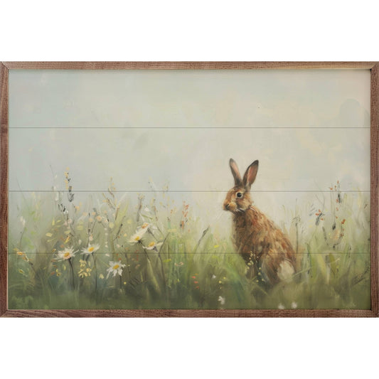 Rabbit With Daisies By Design Studio Wooden Art Print