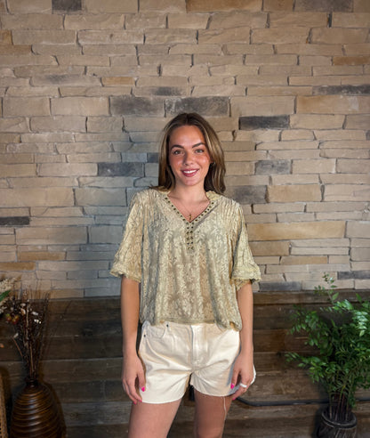 Washed Vintage Metallic V Neck Top