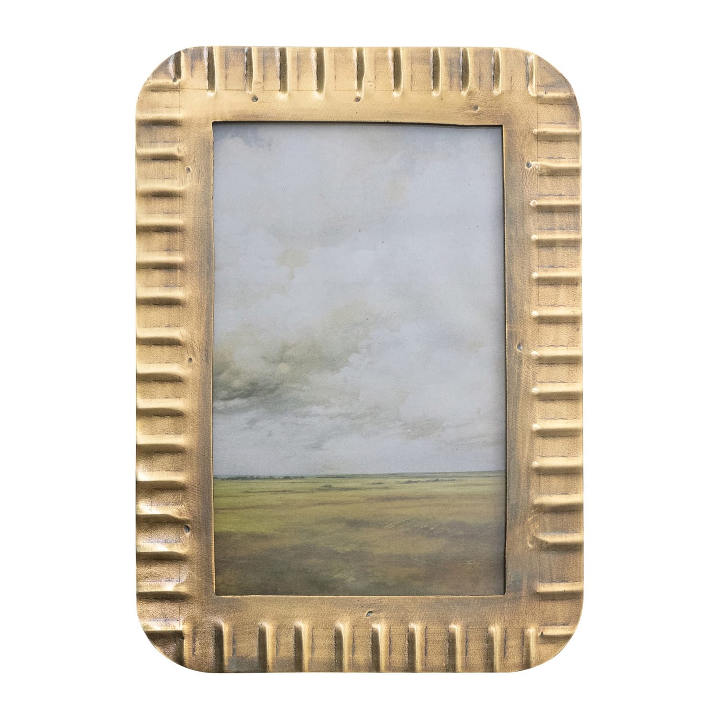 Metal Ribbed Photo Frame, Antique Brass Finish