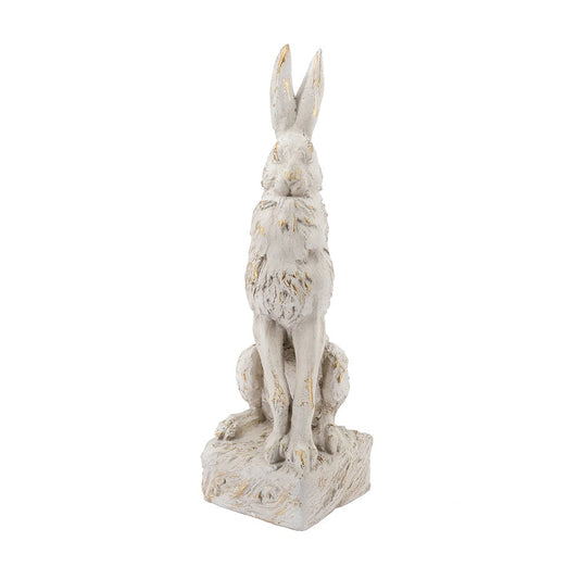 10x8.5x29.5" Large Magnesium Rabbit Figurine with Antique White Finish and Pedestal Base