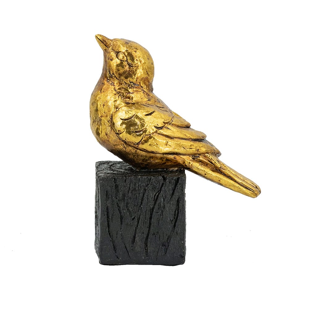 4.5x2.5x6" Gold Resin Songbird Sculpture On Black Faux Branch