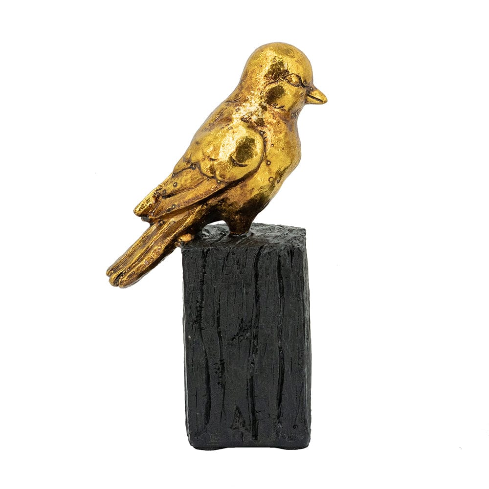 4.5x2.5x7.5" Gold Resin Songbird Sculpture On Black Faux Branch