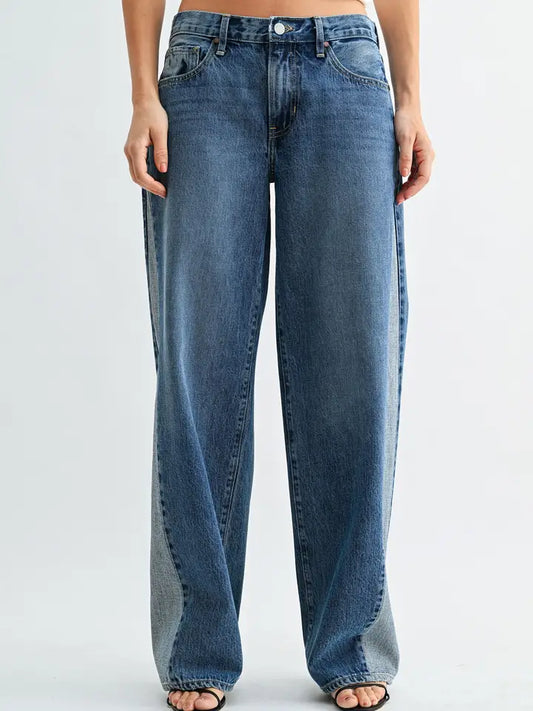 Contrast Angle Seam Wide Leg Jeans