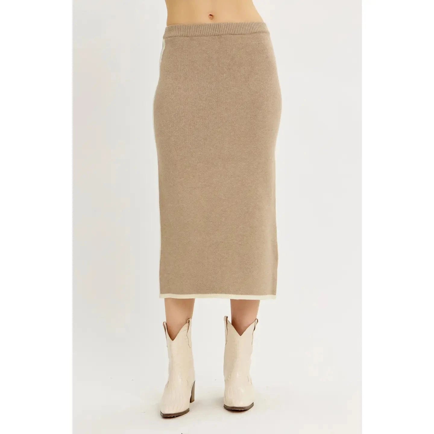 Refined Silhouette Sweater Pencil Midi Skirt with Contrast