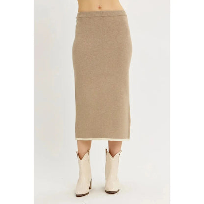 Refined Silhouette Sweater Pencil Midi Skirt with Contrast
