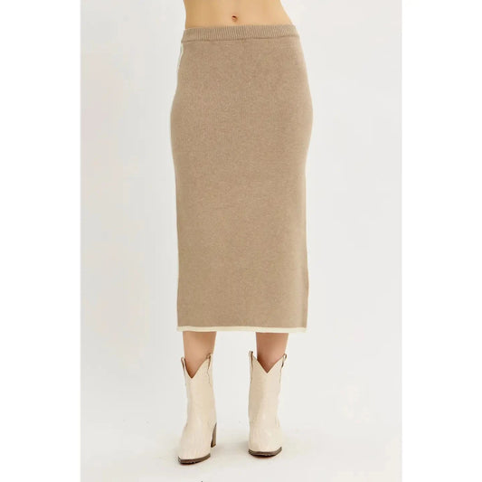 Refined Silhouette Sweater Pencil Midi Skirt with Contrast