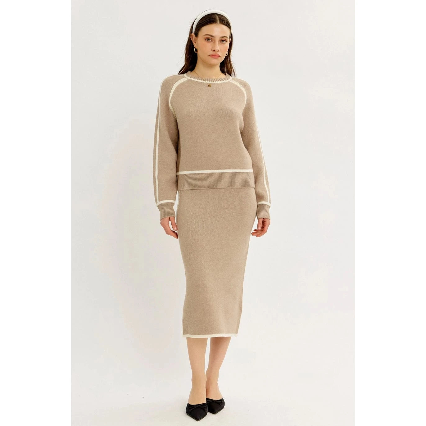 Refined Silhouette Sweater Pencil Midi Skirt with Contrast