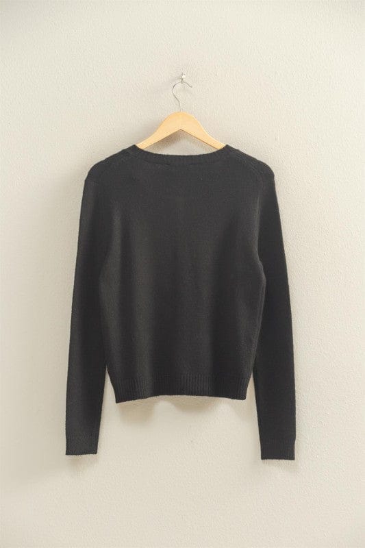 Crew Neck Long Sleeve Buttoned Cardigan