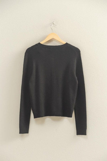 Crew Neck Long Sleeve Buttoned Cardigan