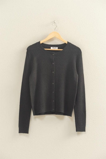 Crew Neck Long Sleeve Buttoned Cardigan