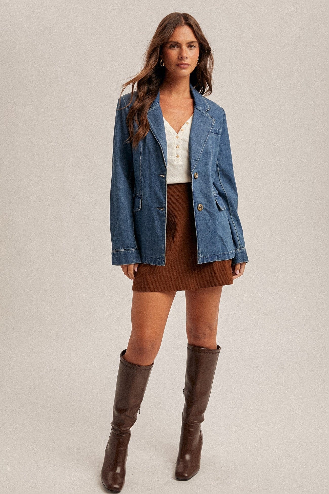 Denim Two Button Blazer Jacket