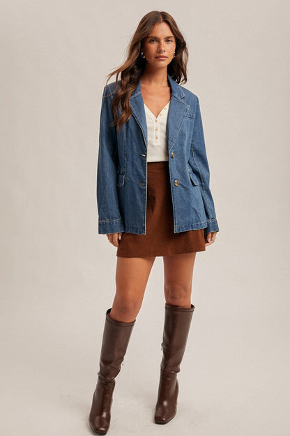 Denim Two Button Blazer Jacket
