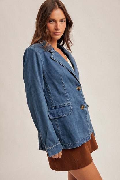 Denim Two Button Blazer Jacket