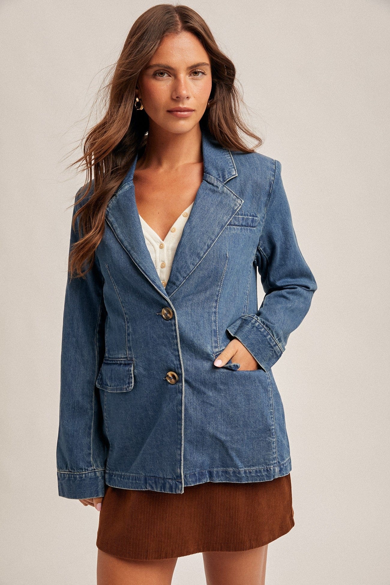 Denim Two Button Blazer Jacket