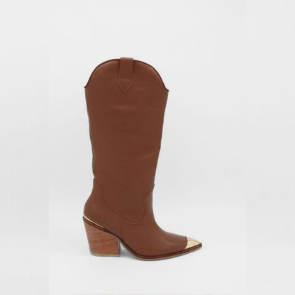 Prince 2-in-1 cowgirl boots in brown leather