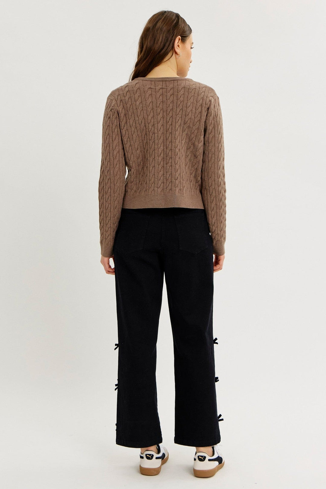 Cable Knit Bow Tie-Front Cardigan