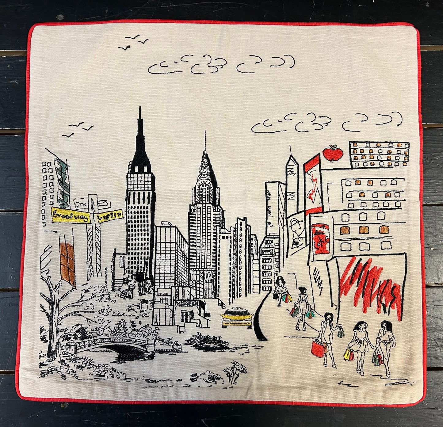 New York City Square Pillow - Embroidered City Artistry - 2 Designs