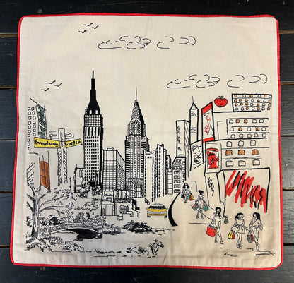 New York City Square Pillow - Embroidered City Artistry - 2 Designs