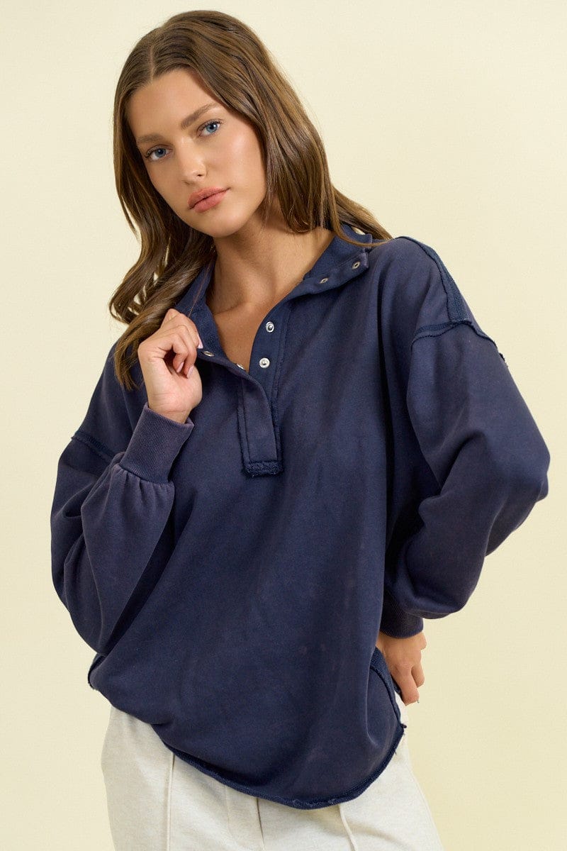 Funnel Neck Half Snap Button Sweatshirt