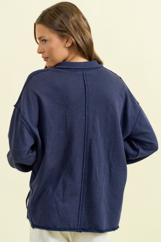 Funnel Neck Half Snap Button Sweatshirt