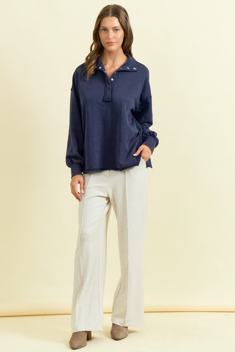 Funnel Neck Half Snap Button Sweatshirt