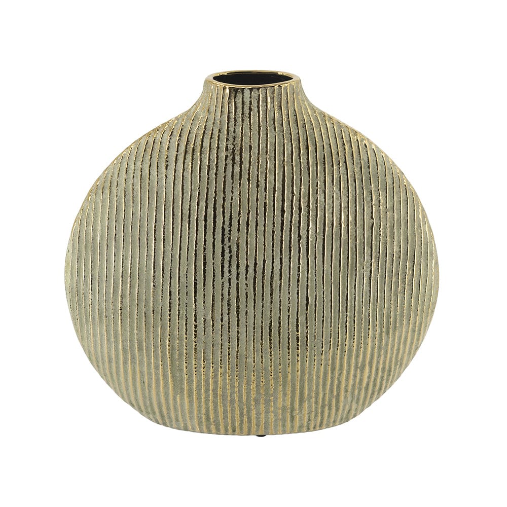 12.5x3x12.5" Gold Ceramic Accent Vase with Vertical Ribbed Texture