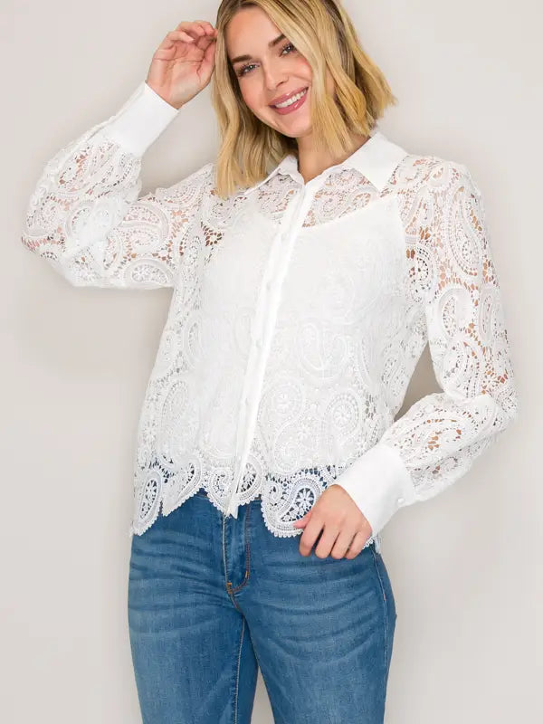Paisley Lace Button-Down Shirt