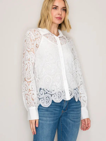 Paisley Lace Button-Down Shirt