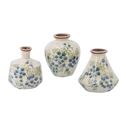 White Ceramic Bud Vases with Blueberry Motifs (3 Styles)