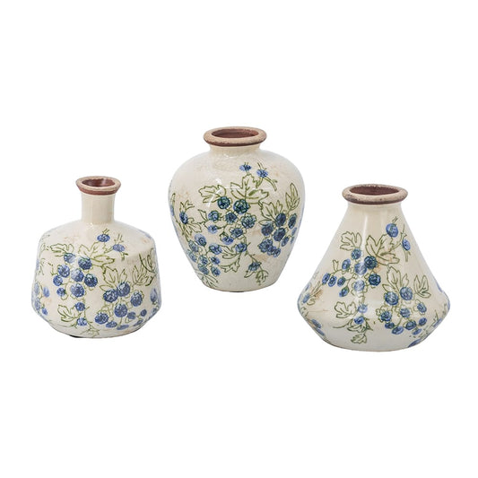 White Ceramic Bud Vases with Blueberry Motifs (3 Styles)