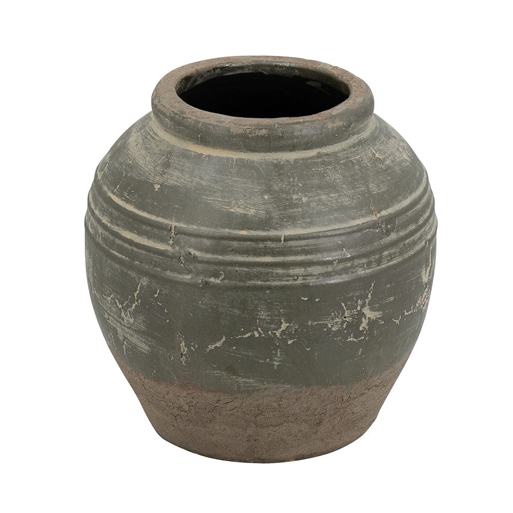 D10x10" Round Terracotta Vase with Aged Green Finish