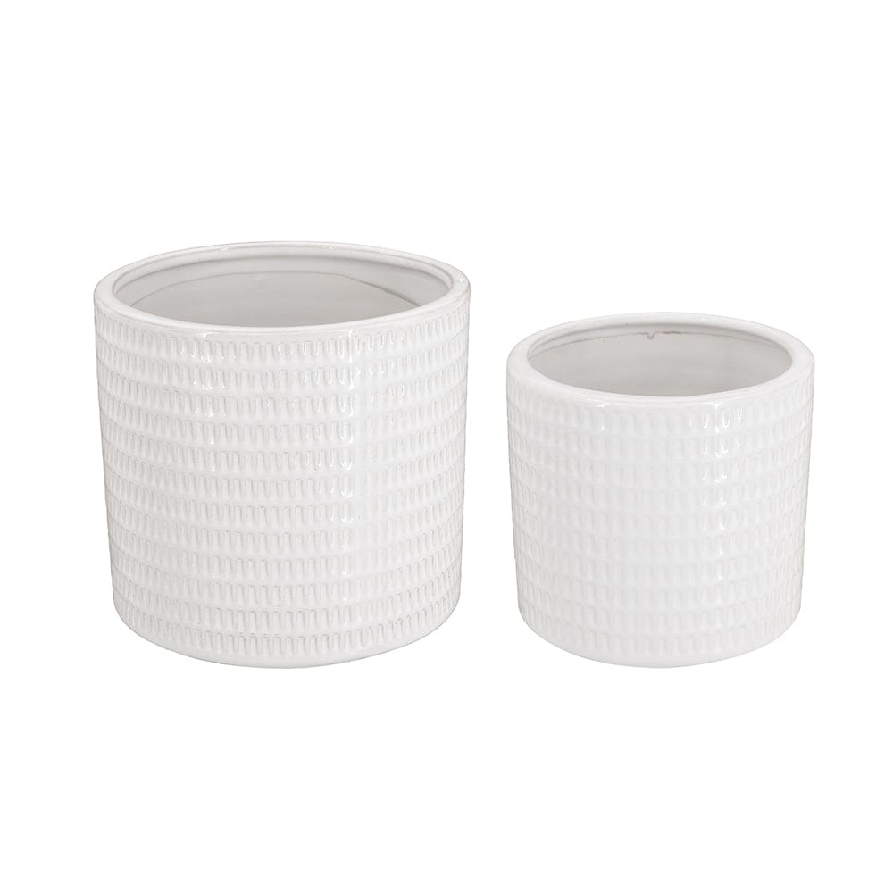 Textured White Ceramic Planters - 2 Sizes